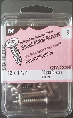 #12 x 1-1/2'' Stainless Steel Phillips Pan Head Sheet Metal Screws (35 pcs.)