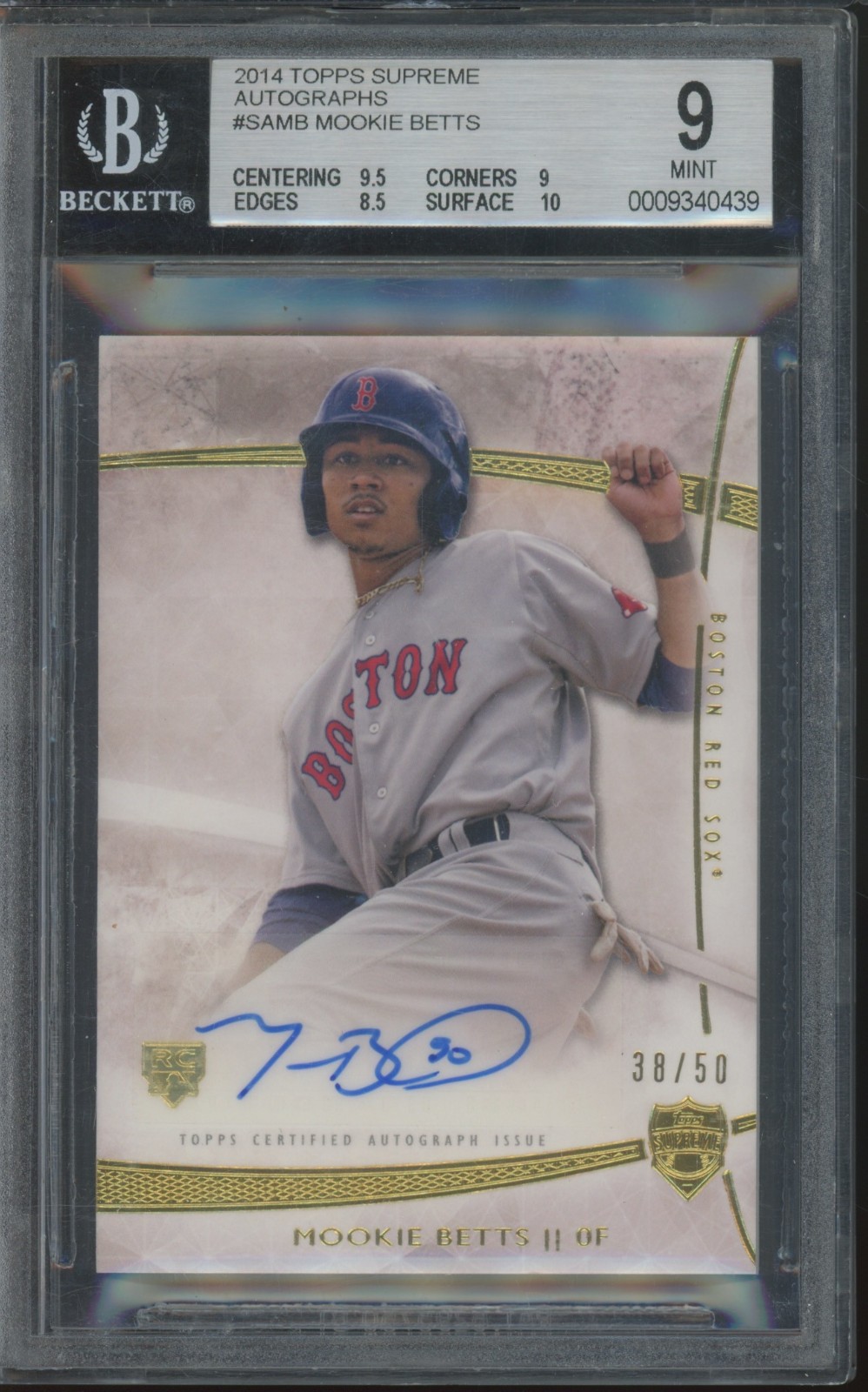 2014 Topps Supreme Mookie Betts 38/50 Auto RC Rookie Mint BGS 9 10 Auto