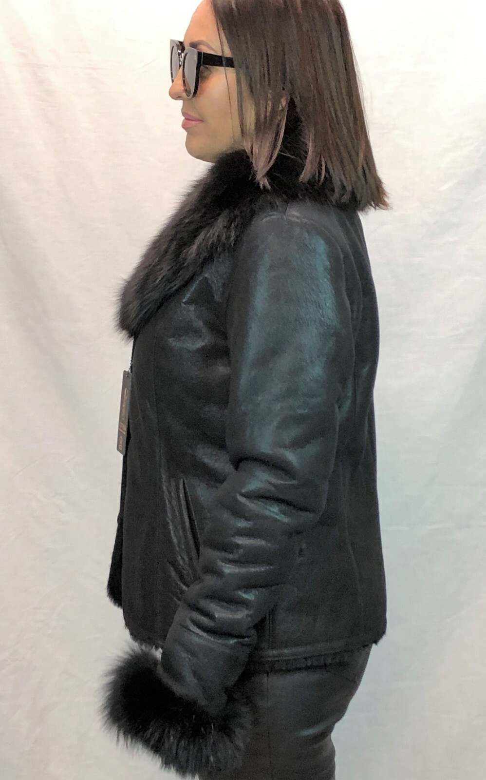 Pre-owned Victoria Real Fox Fur, 100% Real Sheepskin Shearling Leather, Buttons, Jacket Coat Xs-6xl In Black