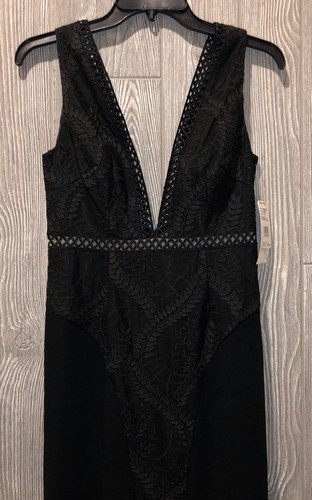 Pre-owned Aidan Mattox Black Vine Embroidered Deep V Neck Formal Long Dress Womens 2