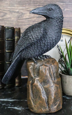 Harbinger Of Doom Macabre Gothic Dark Raven Crow On Rock Peering Figurine 8''H