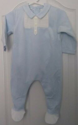 NWT Emile et Rose Baby Boys Lt Blue Velour Footed Coverall Sz 6M