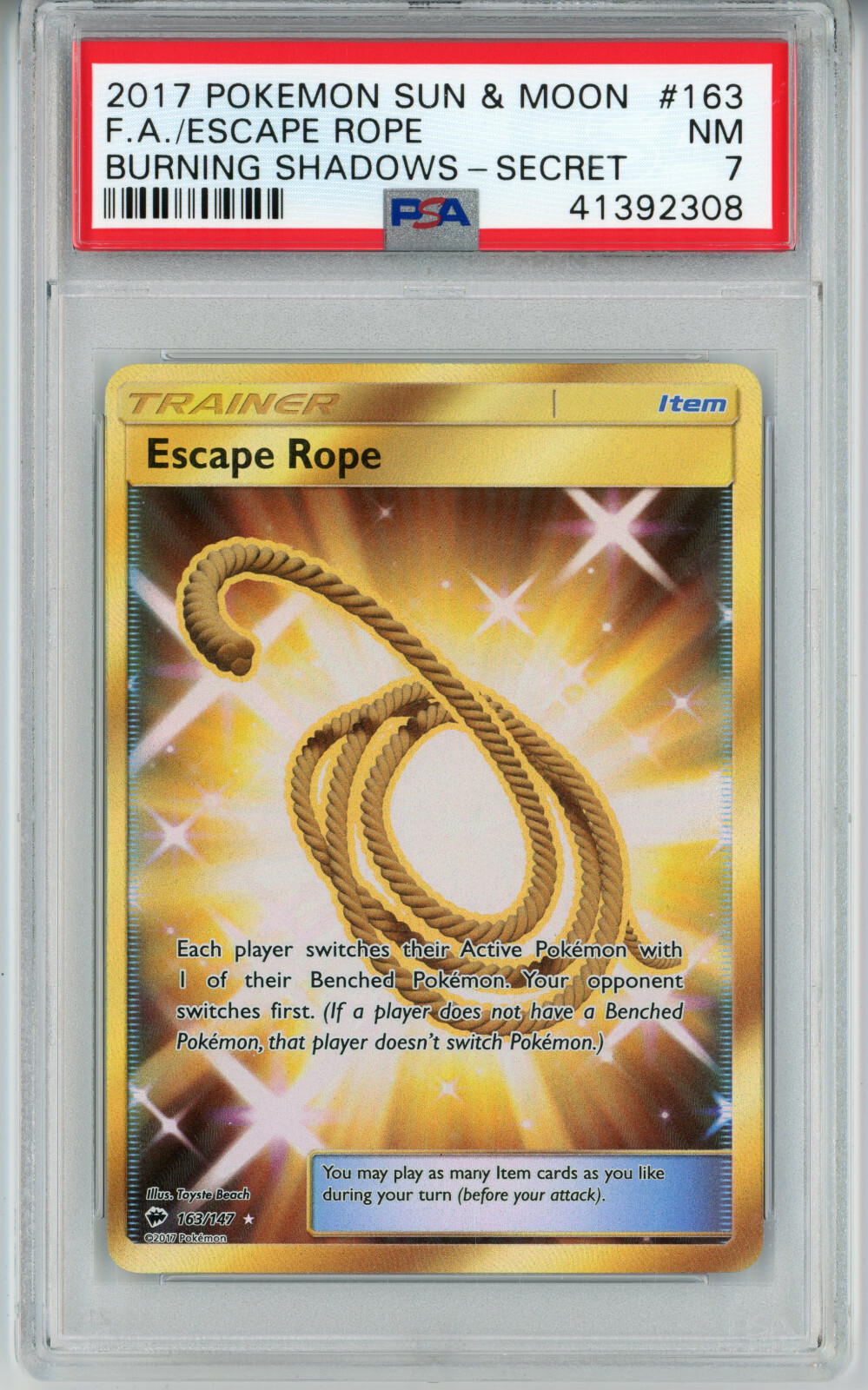 2017 POKEMON BURNING SHADOWS ESCAPE ROPE #163 SECRET RARE