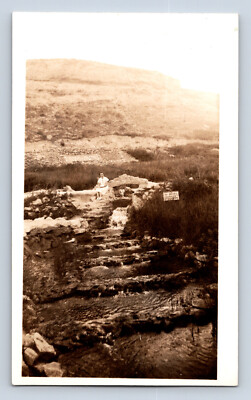 Vintage Photograph Scott County State Park Kansas KS Woman by Stream Bridge