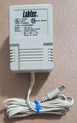 LABTEC POWER TRANSFORMER MODEL AD-SS-2 120VAC TO 15VDC 1A 29.5W CLASS 2