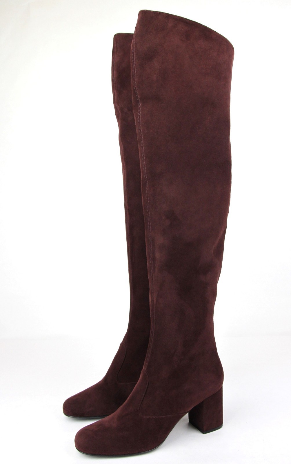 Pre-owned Saint Laurent Burgundy Suede Bb 70 Over-the-knee Boot 393826 6127 In Red