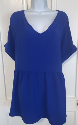 Chicsoul.com Top Women's  Royal Blue Pullover Ruffle Hem 3/4 Sleeve Size 2XL