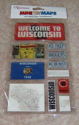 Reminisce Mini Maps Epoxy Sticker ~ Wisconsin