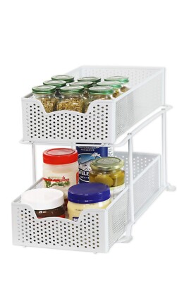 Simple Houseware 2 Tier Sliding Cabinet Basket Organizer Drawer, White L1.33