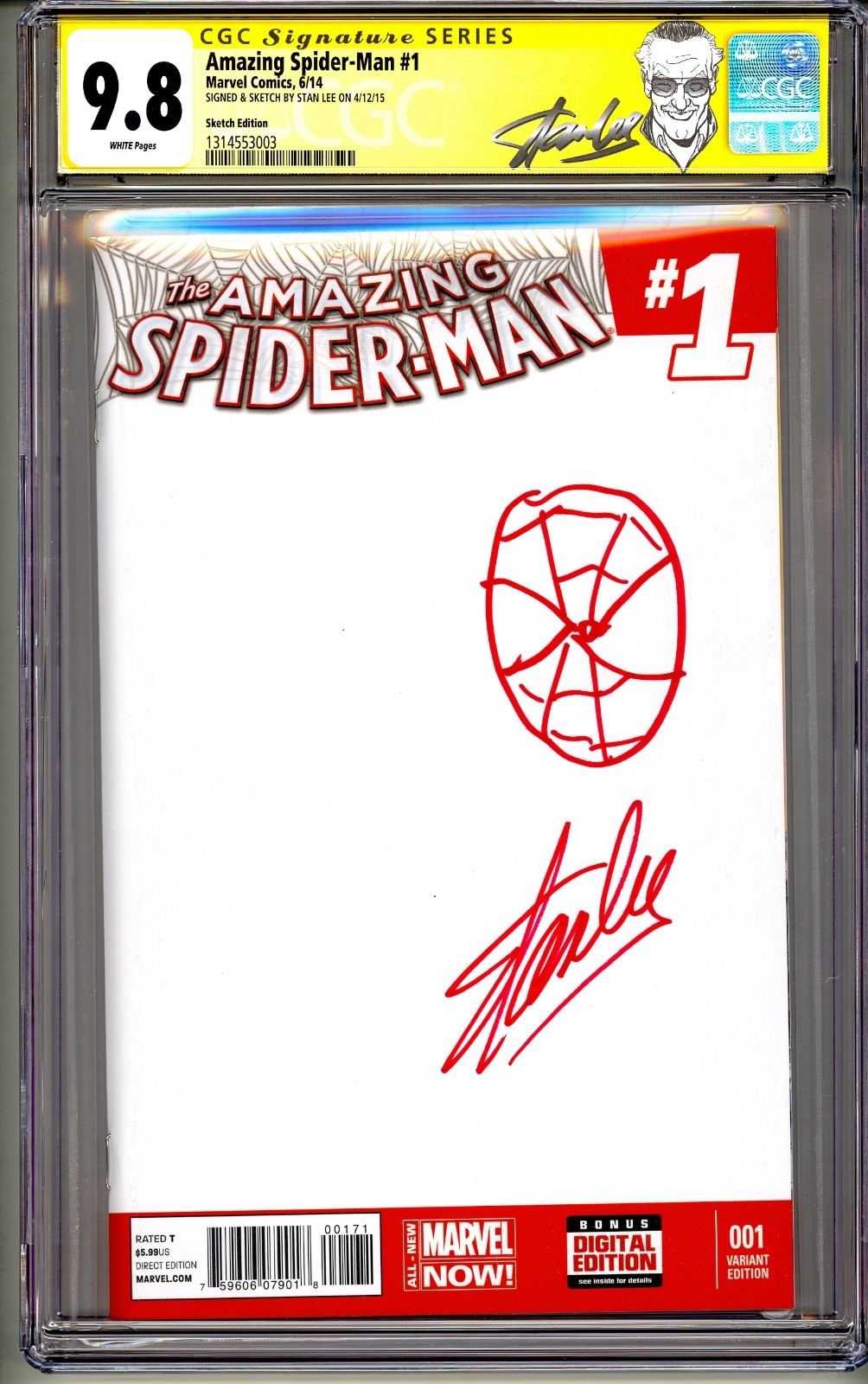 AMAZING SPIDER-MAN #1 CGC SS 9.8 STAN LEE SKETCH HUGE RED SPIDER