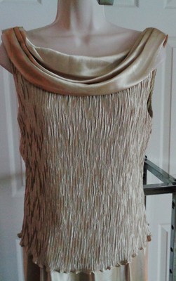 Patra gold satin gown textured bodice draped neck low back 10