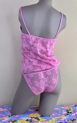 Chantilly Lace Stretch Camisole and Bikini Brief Panty ￼Set Large Barbie Pink ￼