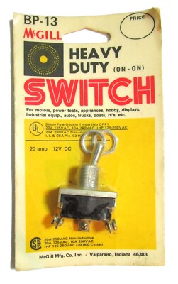 Vtg McGILL BP-13 HEAVY DUTY SWITCH NEW 20 amp, 12V, DC for motors, power tools