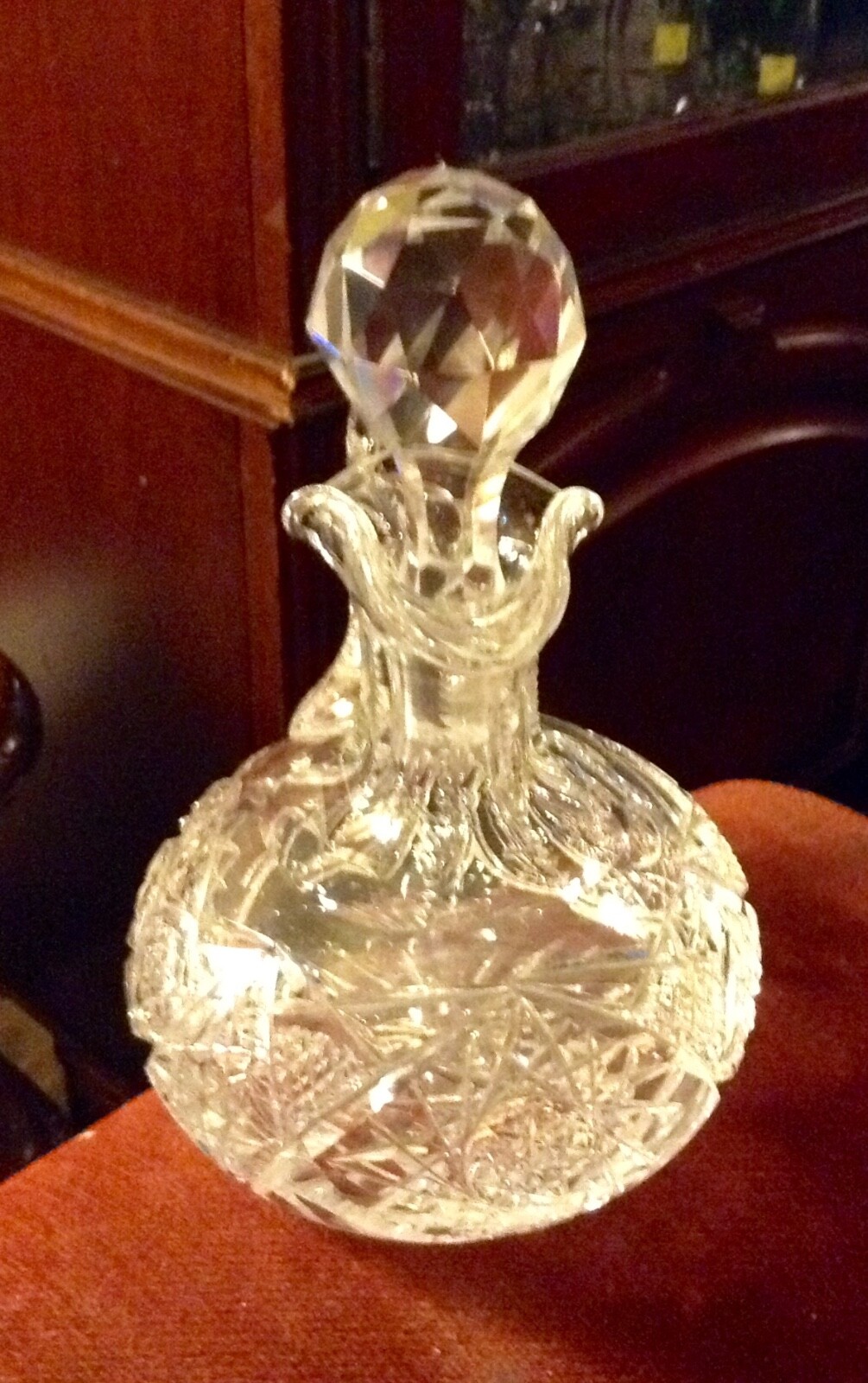 Beautiful Antique Small Heavy Cut Crystal Decanter Fan & Star Pattern w/ Stopper