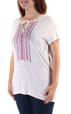 

SANCTUARY Женский топ цвета слоновой кости с вышивкой и короткими рукавами с каплевидным вырезом Размер, Цвет слоновой кости