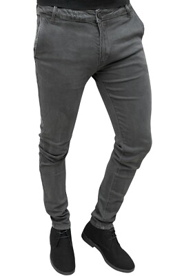 PANTALONI UOMO DIAMOND CASUAL INVERNALI GRIGIO SCURO SLIM FIT ADERENTI IN COTONE