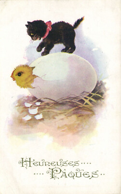 PC CATS, HEUREUSES PAQUES, HAPPY EASTER, Vintage Postcard (b47117)