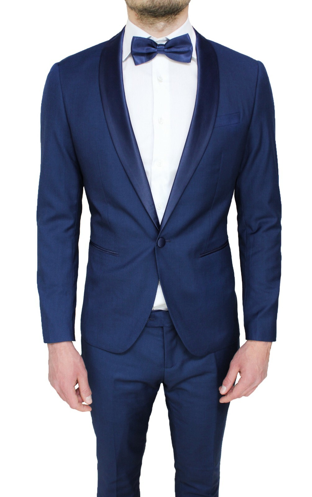 ABITO UOMO DIAMOND RASO BLU SCURO COMPLETO SLIM FIT SMOKING ELEGANTE  CERIMONIA