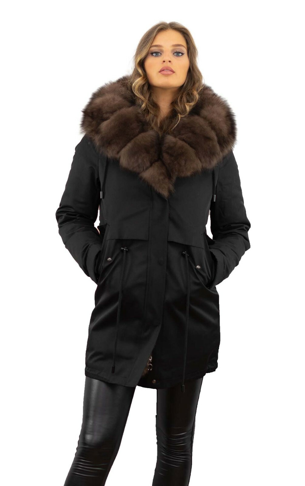 Pre-owned Markenlos Damen Winter Parka Mantel Jacke Fuchs Xxl Pelzkragen Echtfell Echtpelz
