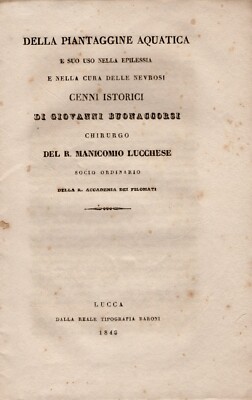 Libro Antico Medicina della Piantaggine Acquatica Cura Epilessia Lucca 1845