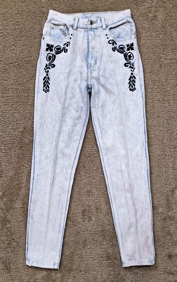 Vtg Anti Basic Daily Jeans Acid Wash Hipster Boho High Waisted Embroidered 7/8