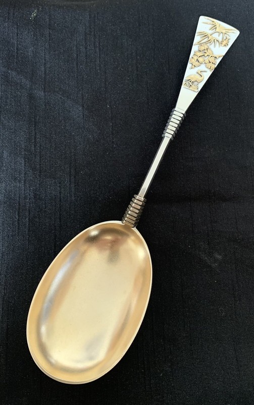 Outstanding SHIEBLER MIXED METALS Sterling Serving Spoon 11 1/2" Crane