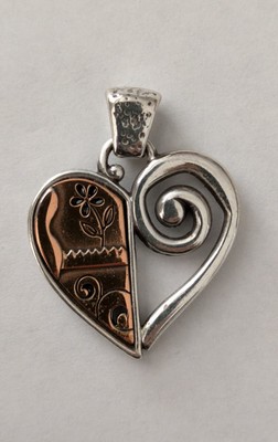 Unique Brighton Two-Tone Reversible Silvertone-Coppertone Heart Pendant