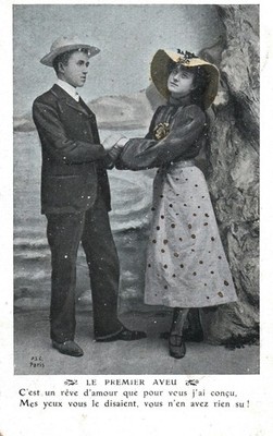 VINTAGE POSTCARD MAN PROPOSING HIS LOVE TO HIS WOMAN HAND-COLORED 1907  # 3