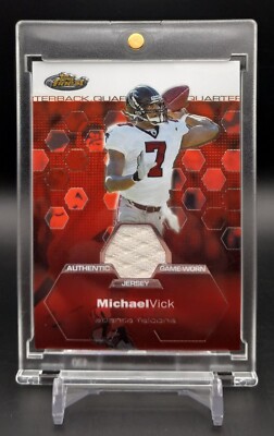 2003 Topps Finest #115 Michael Vick Game-Worn Used Jersey Falcons Football Card