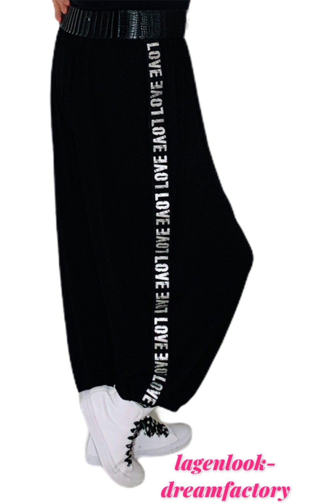 Myo-Lagenlook Slim Balloon Pants Jogpants Black-SILVER 44 46