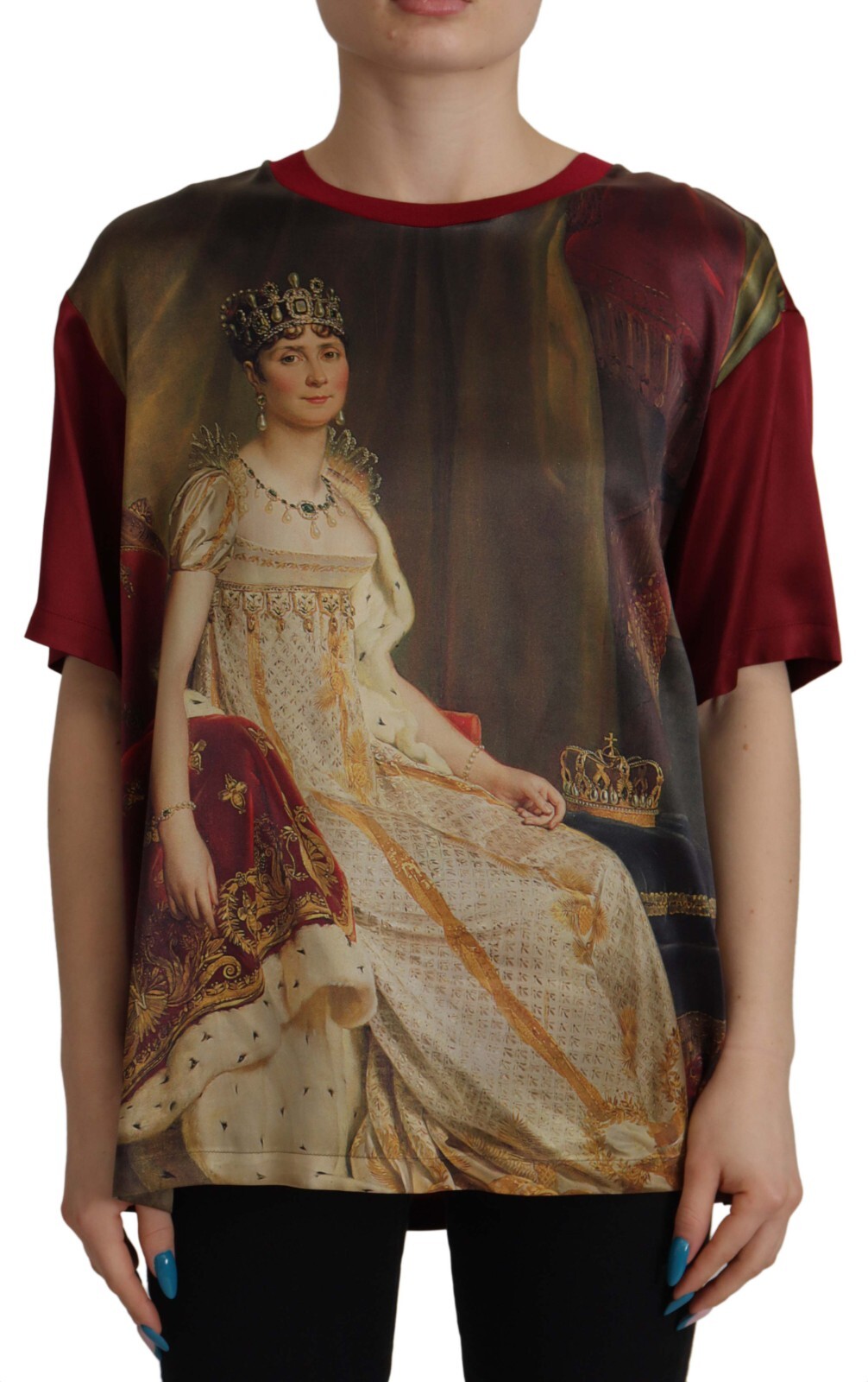 

DOLCE - GABBANA Футболка из шелка с принтом Жозефины Бонапарта IT46/US12/ $1000, Multicolor