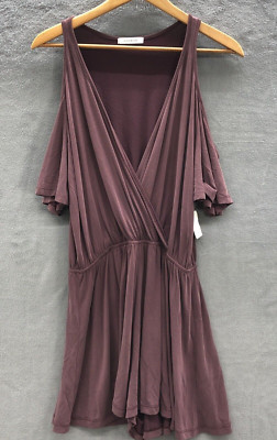 Cherish Women s Romper Shorts Size M Plum Eggplant Cold Shoulder Short Sleeve
