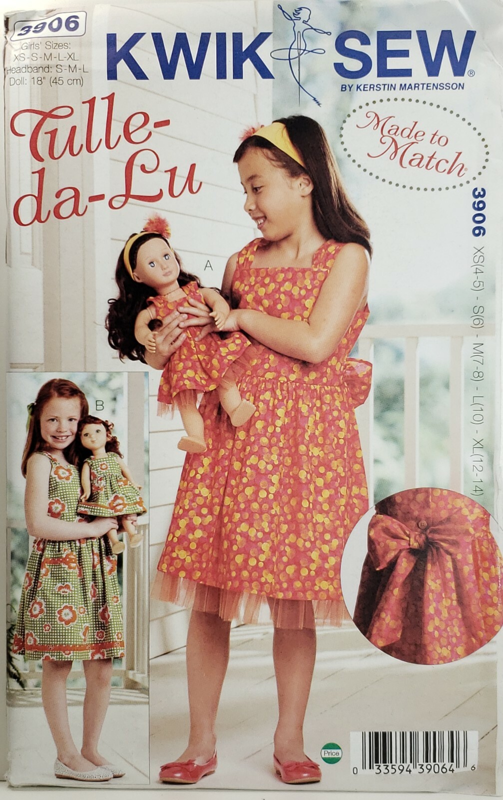 Kwik Sew K3906 Girls XS-XL Tulle-Da-Lu Dress, Headband