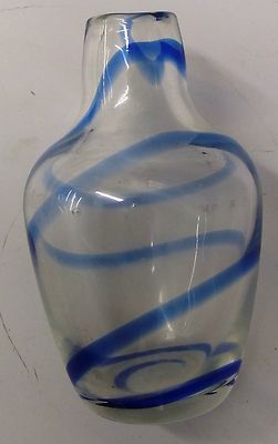 Antique Hand Blown Bottle or Vase Blue Swirl in Clear Glass