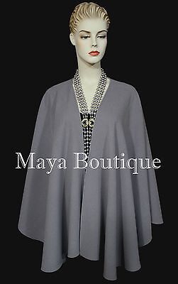 Pre-owned Maya Matazaro Gray Cape Ruana Wrap Coat Wool Cashmere Blend By Maya Cape Ruana Usa Made