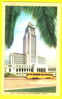 VINTAGE LINEN POST CARD !  CITY HALL LOS ANGELES CALIFORNIA 