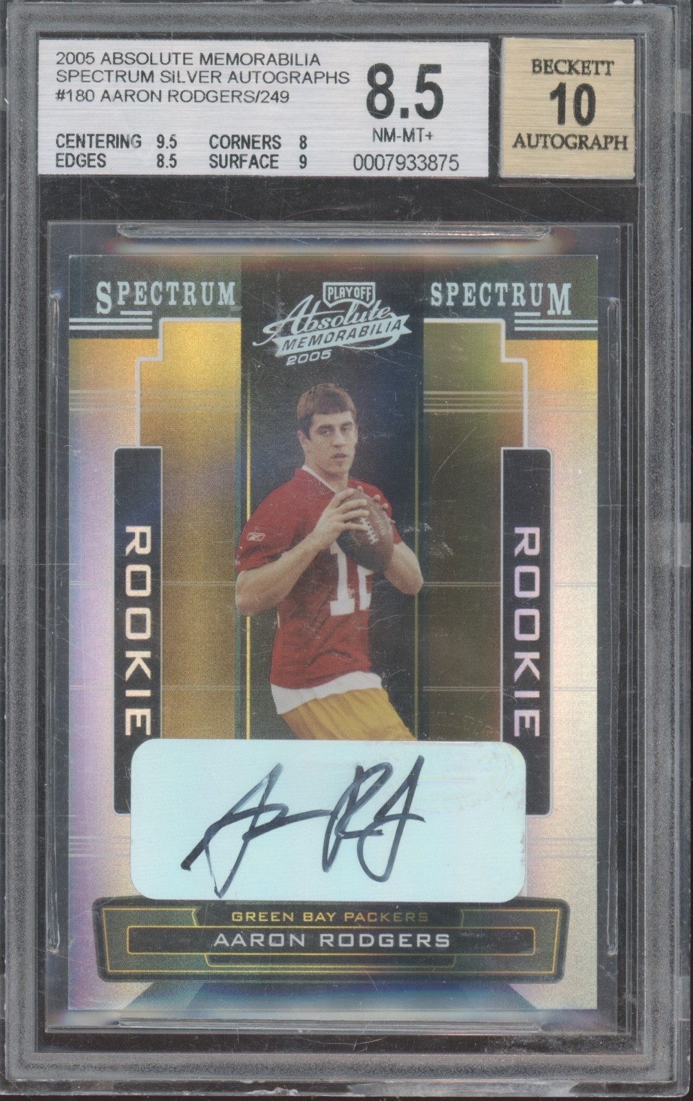 2005 Absolute Aaron Rodgers 163/249 RC NM-MT+ BGS 8.5 10 Auto Cracked Case
