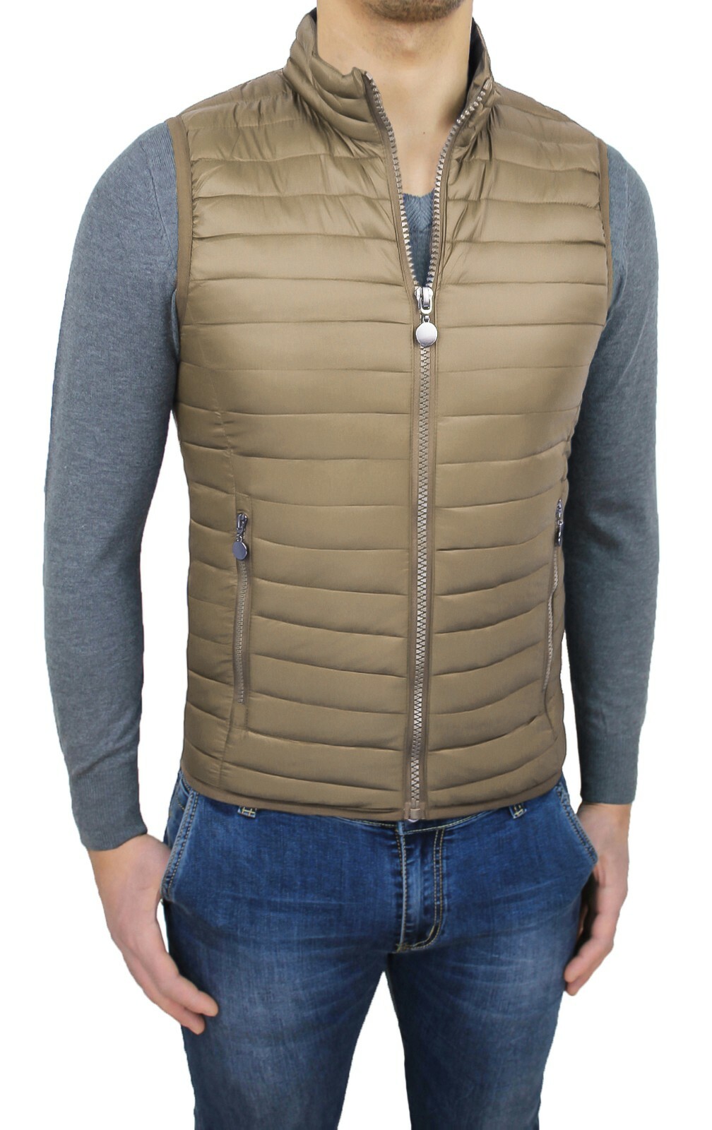 Giubbotto piumino uomo smanicato beige slim fit gilet piumino casual da S a  4XL
