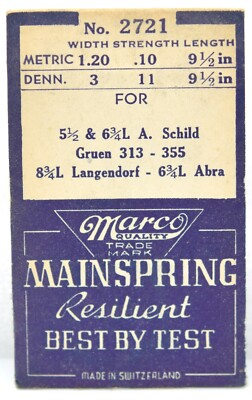 Marco Watch Mainspring 2721 For Gruen 313-355, A, Schild 5.5 / 6.75L,  3 x11x9.5
