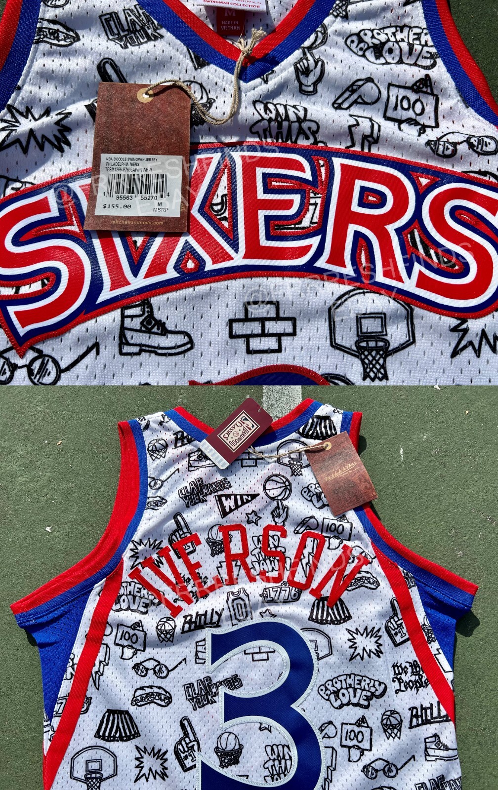 売れ筋商品|||ミッチェル&ネス Tシャツ トップス レディース Women's Allen Iverson White Philadelphia 76ers 2000 Doodle Swingman Jersey White Women's Mitchell & Ness Allen Iverson White Philadelphia