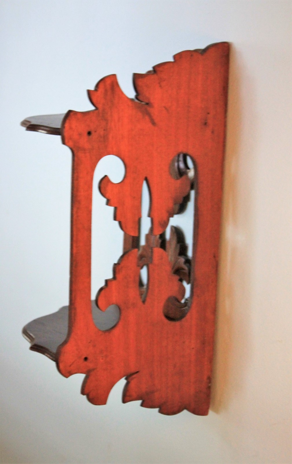 Antique Victorian handcrafted scroll wood corner shelf