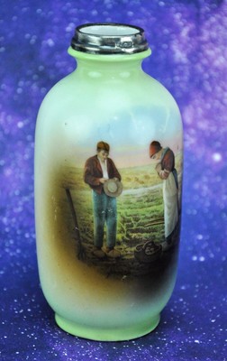 Antique Vase with Agricultural Scene, Silver Color and Top. (BI#MK/190311)