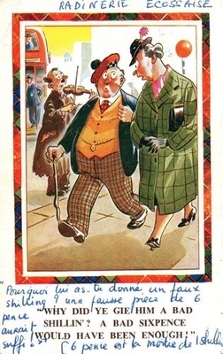 VINTAGE POSTCARD "WHY DID YE GIE HIM A BAD SHILLIN? " BRITISH HUMOR HUSBAND WIFE