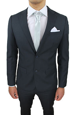 ELEGANTE ABITO UOMO COMPLETO VESTITO SARTORIALE GRIGIO SCURO SLIM FIT da 42 a 58