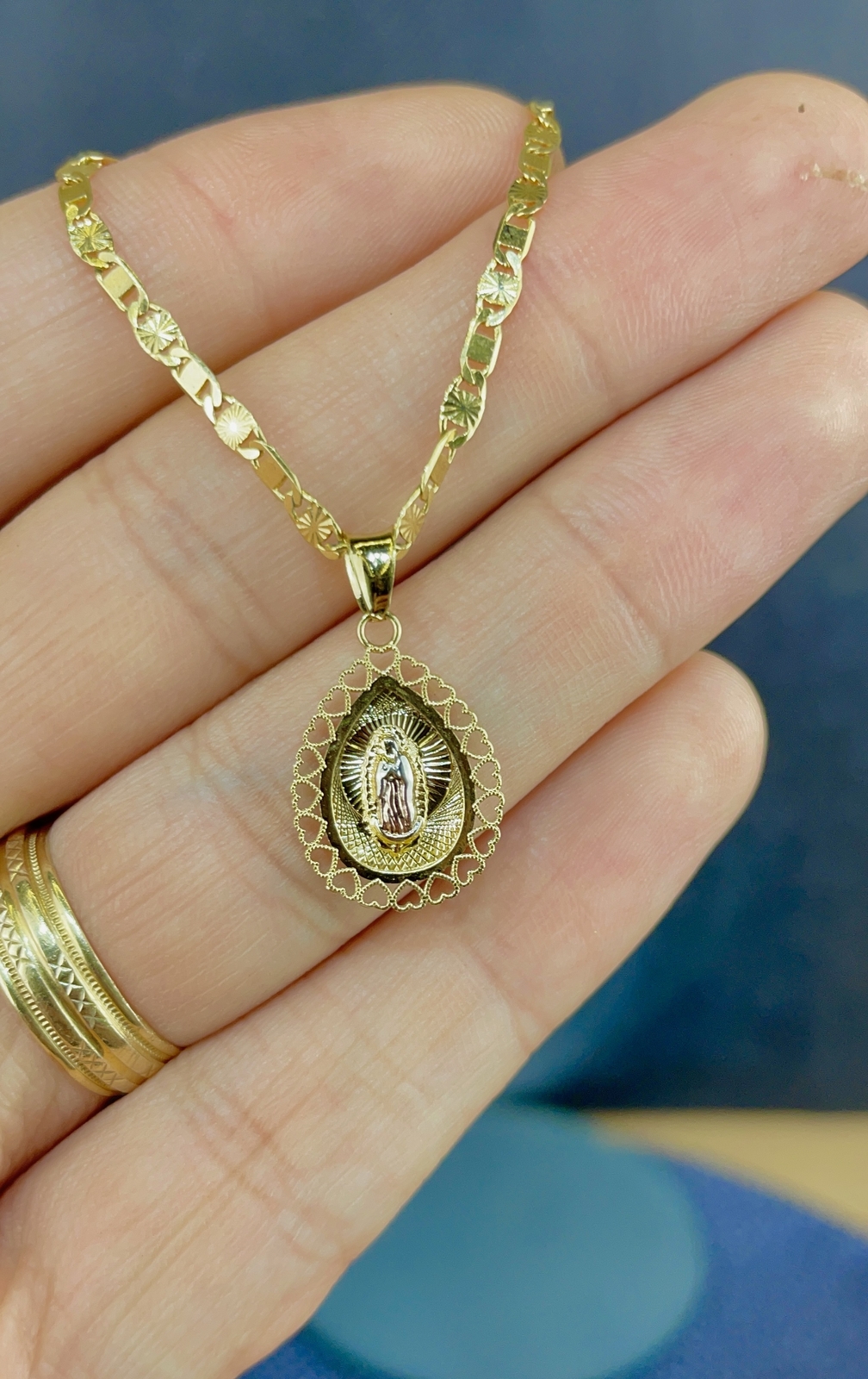 Newborn Baby Kids Boys Girls Virgen de Guadalupe TearDrop Bracelet Gold Filled