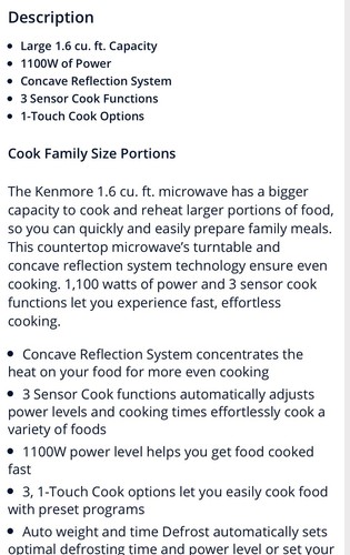 $82 OFF New Kenmore Countertop 3 Sensor Cook Microwave Stainless Steel