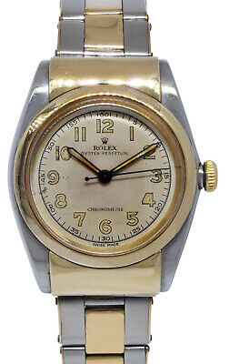 Rolex Vintage 1940's Hooded Bubbleback 14k Gold & Steel Mens