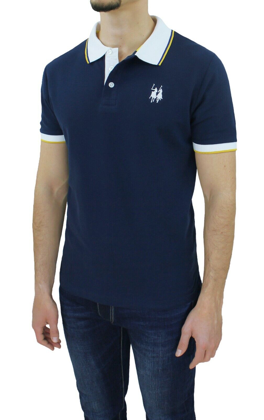 Polo T-shirt uomo Piquet cotone casual blu scuro slim fit a maniche corte