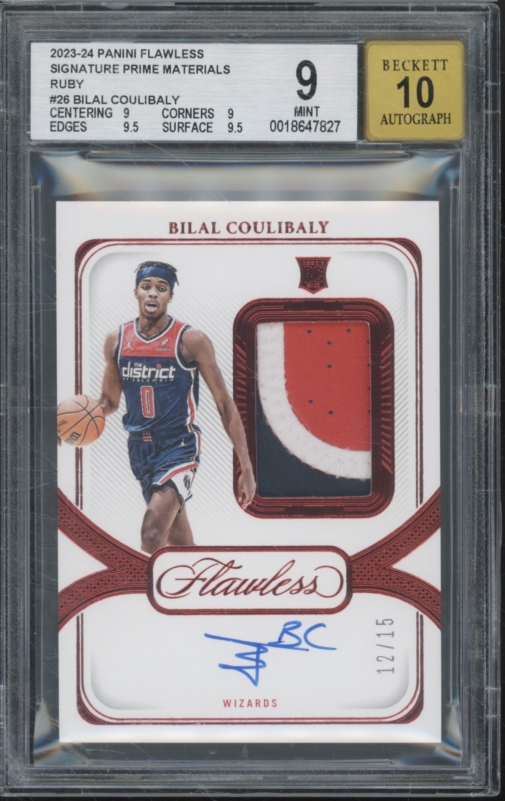 2023 Panini Flawless Ruby #26 Bilal Coulibaly 12/15 RC Rookie Mint BGS 9 10 Auto