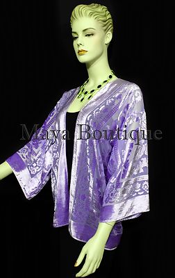 Pre-owned Maya Matazaro Lavender Jacket Kimono Burnout Velvet Short No Fringe Hand Dyed  In Purple